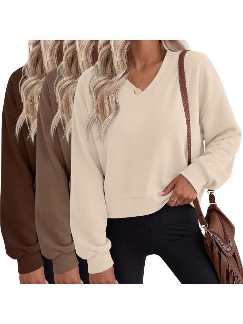 Cozy 3-Pack Women's Cropped Long Sleeve Fleece Sweatshirts - Trendy & Comfy!